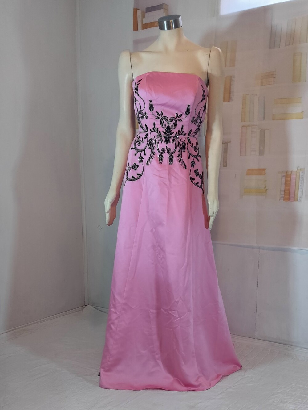 Alfred Angelo Pink Strapless Maxi Gown with Black Embroidery